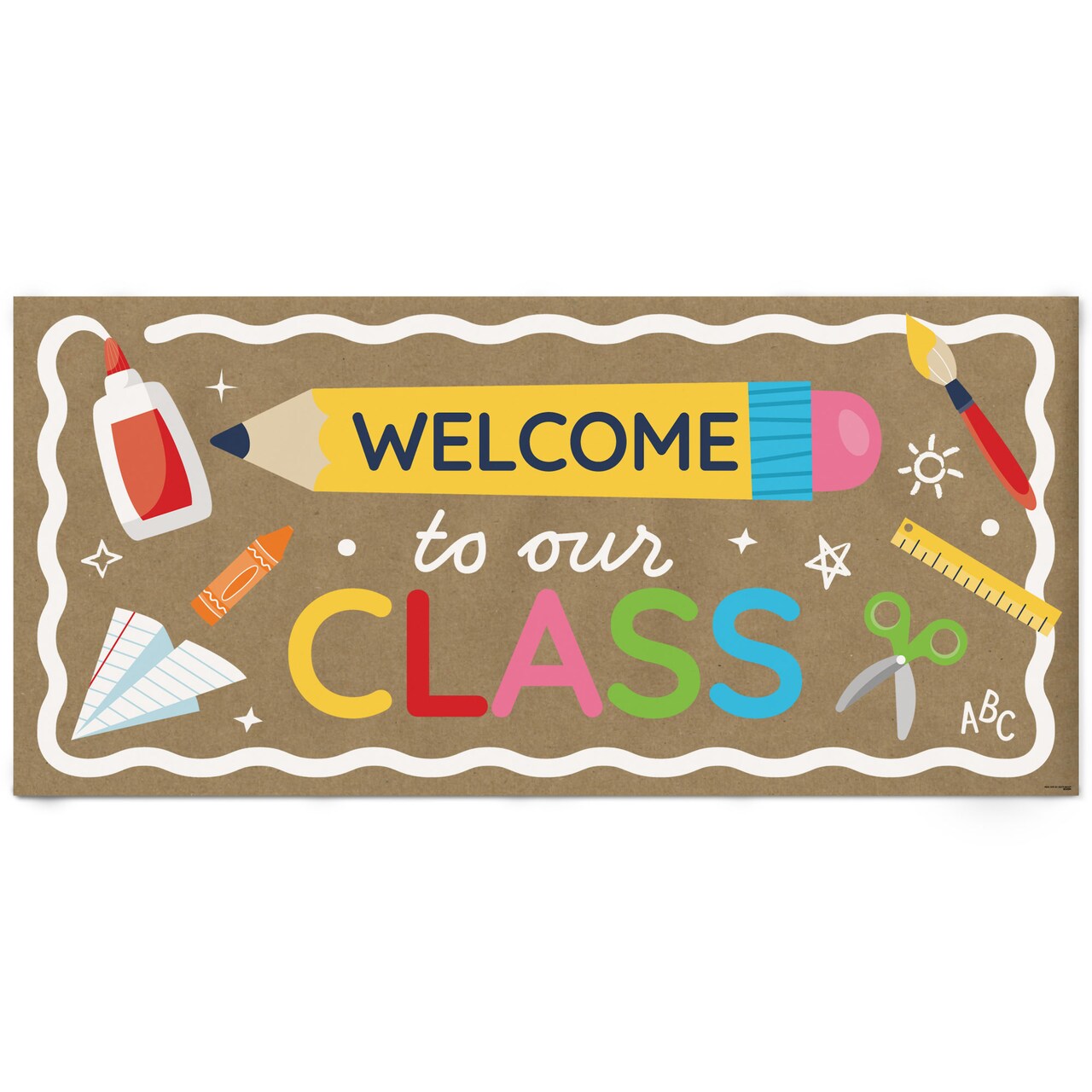 Big Dot of Happiness School Supplies Kraft Paper Banner, Welcome To Our Class Banner, Colorful Back To School Backdrop, Printed Brown Paper – 1 Count
